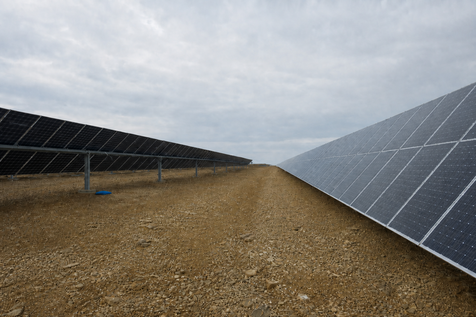 Rows of solar panels at the 25 MW Binga solar farm